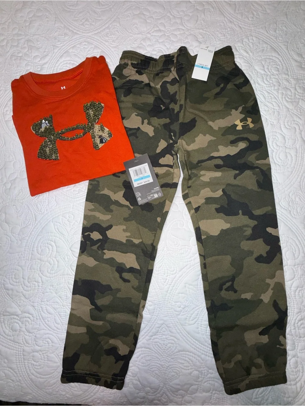 Under Armour Boys Orange Tee with Green Camo Joggers